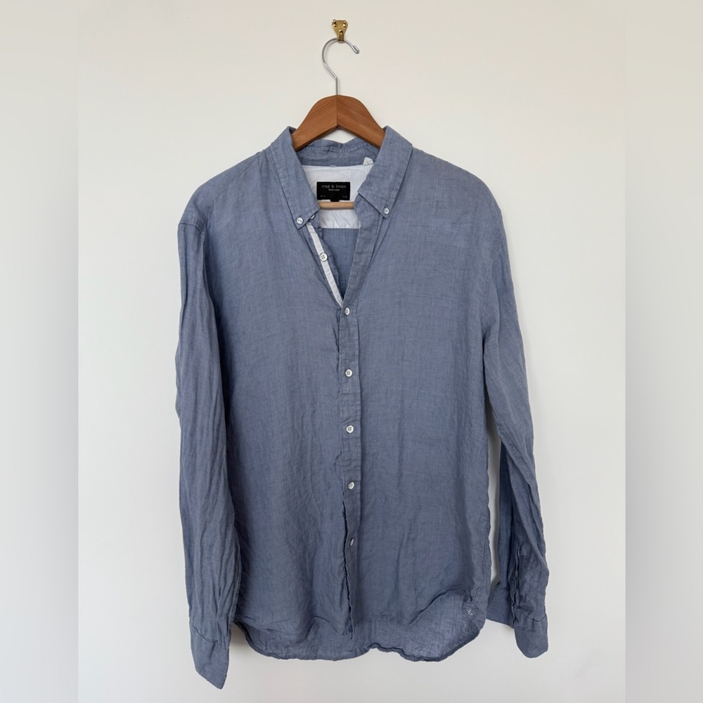 rag & bone Light Blue Linen Shirt Fit 2